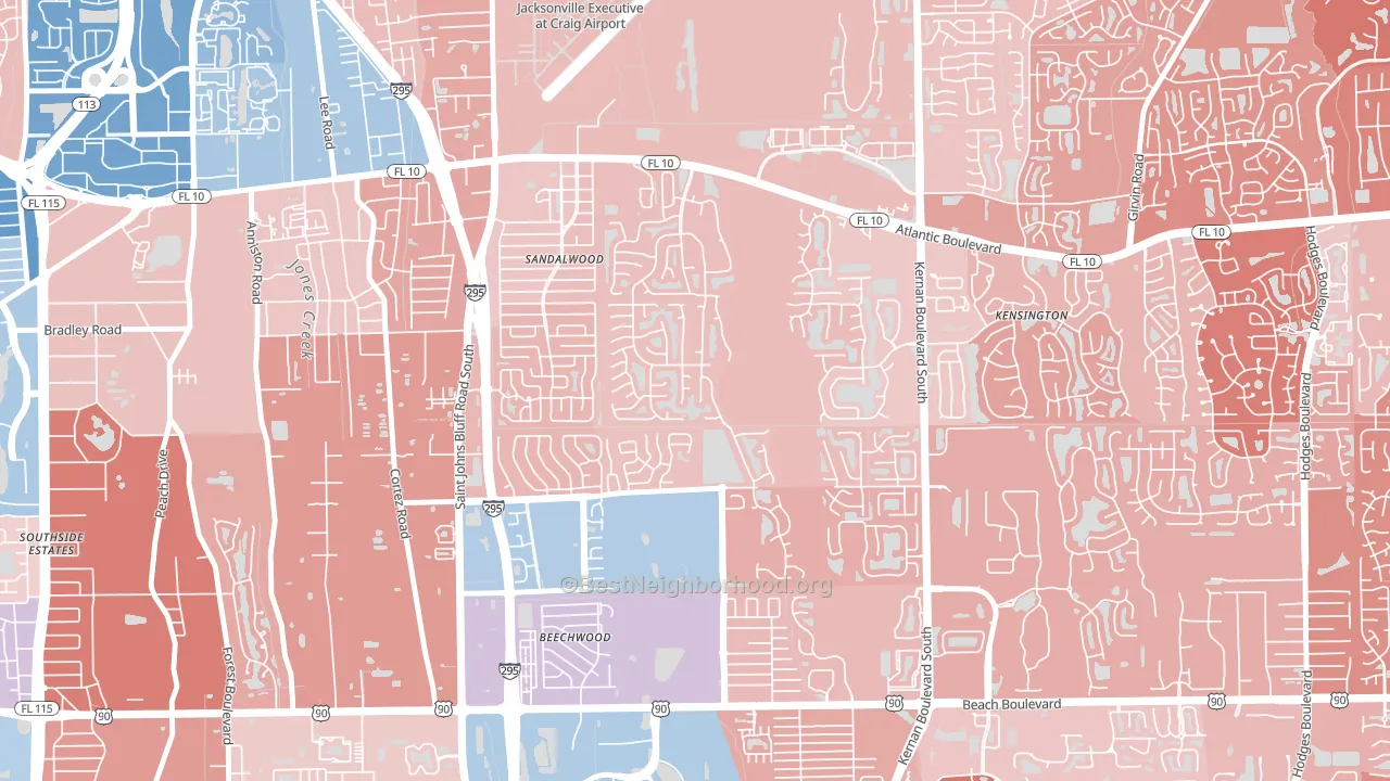 Sandalwood, Jacksonville, FL block-group political-lean map