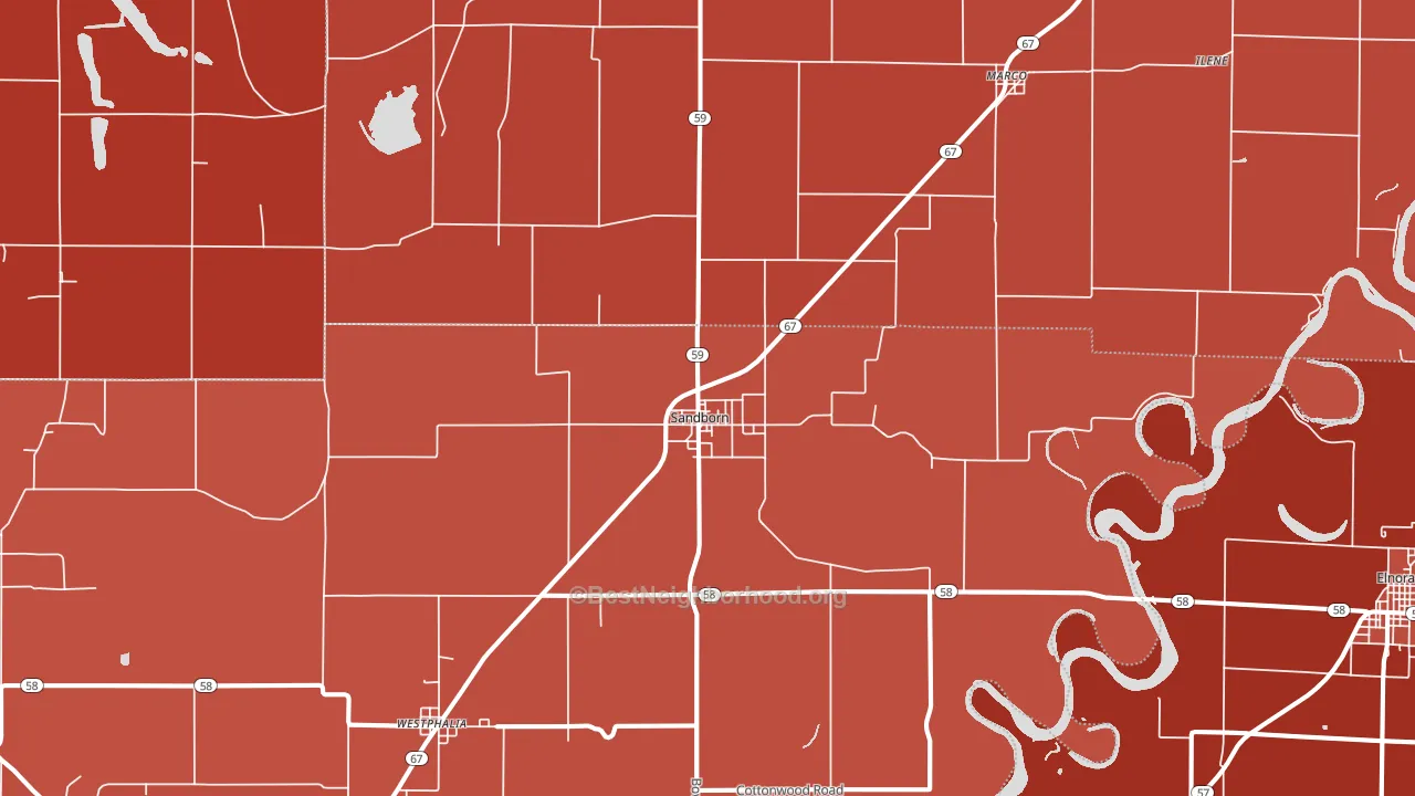 Sandborn, IN block-group political-lean map