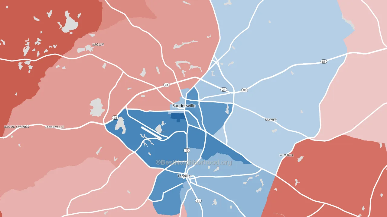 Sandersville, GA block-group political-lean map