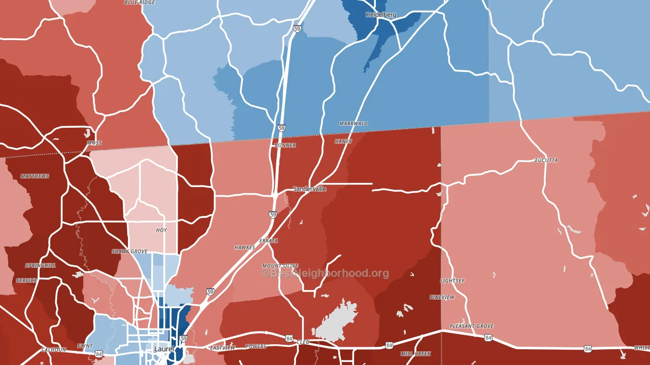 Sandersville, MS block-group political-lean map