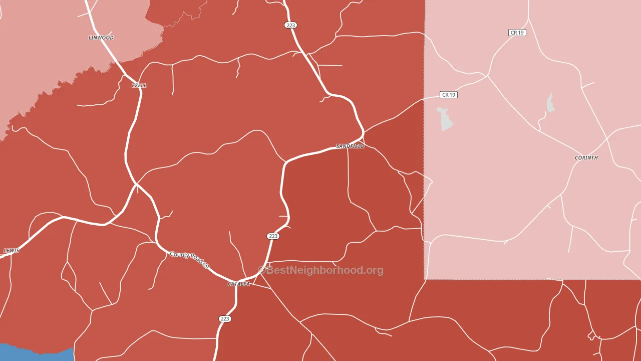 Sandfield, AL block-group political-lean map