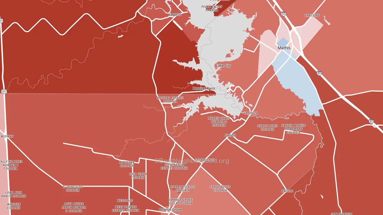 Sandia, TX block-group political-lean map