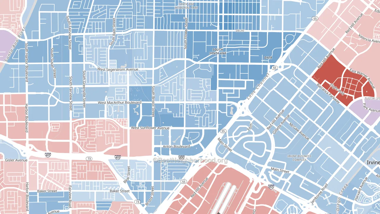 Sandpointe, Santa Ana, CA block-group political-lean map