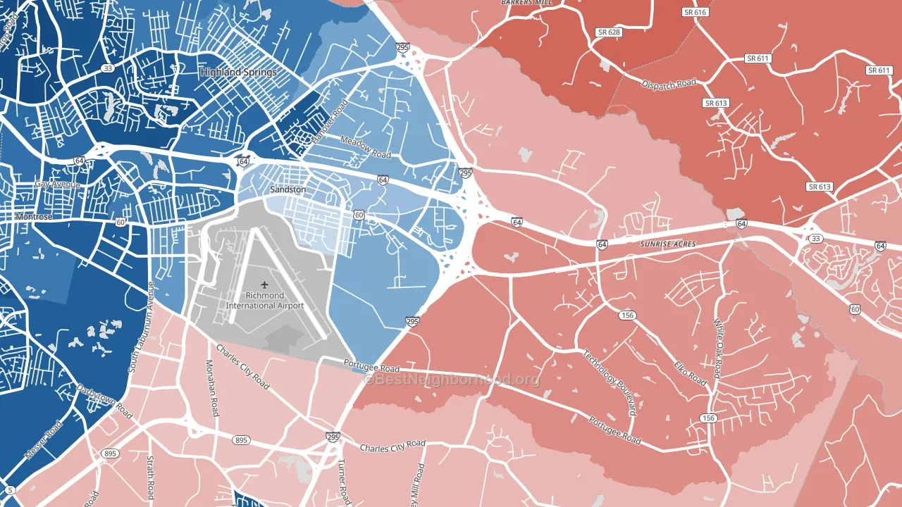 Sandston, VA block-group political-lean map