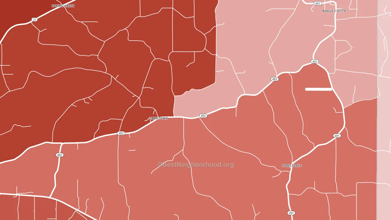 Sandtown, MS block-group political-lean map