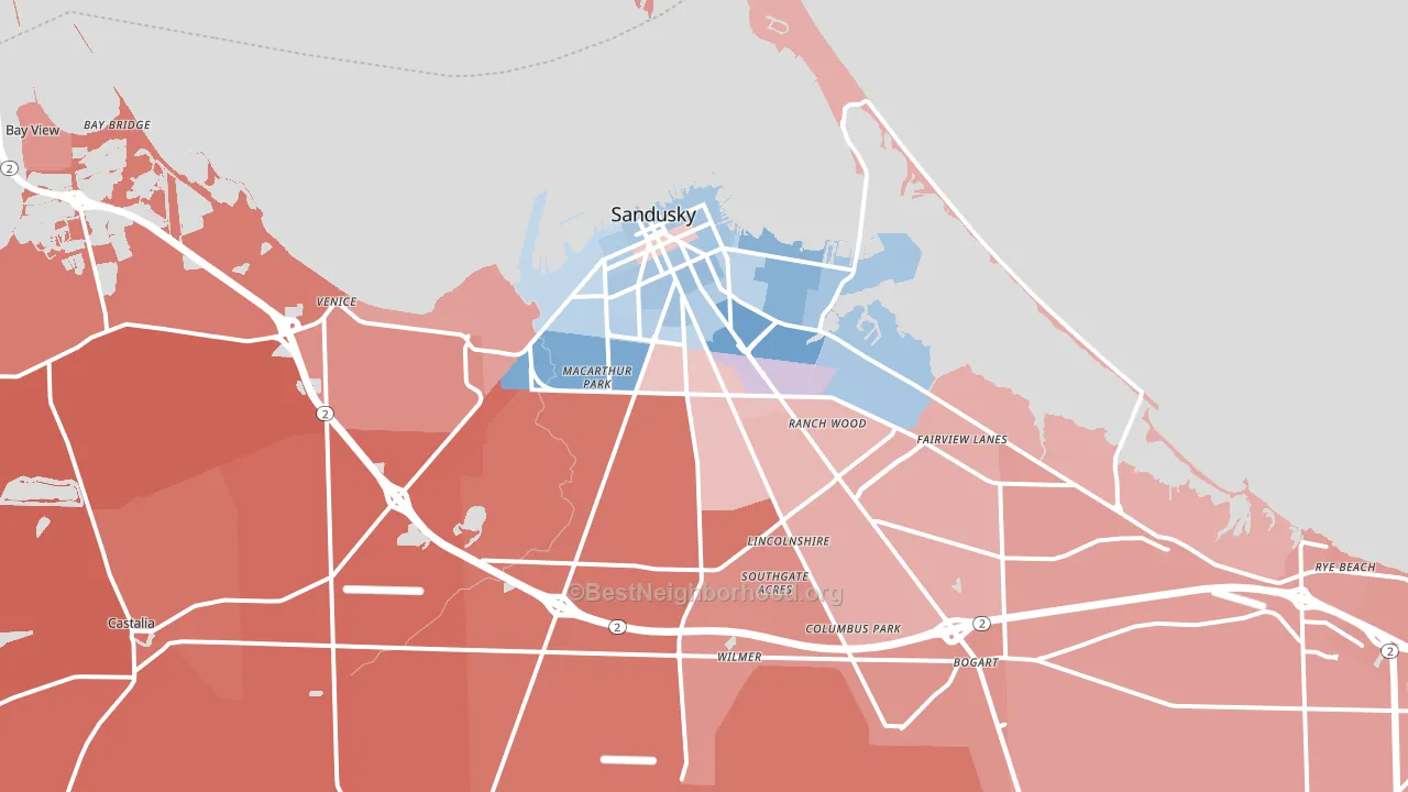 Sandusky, OH block-group political-lean map