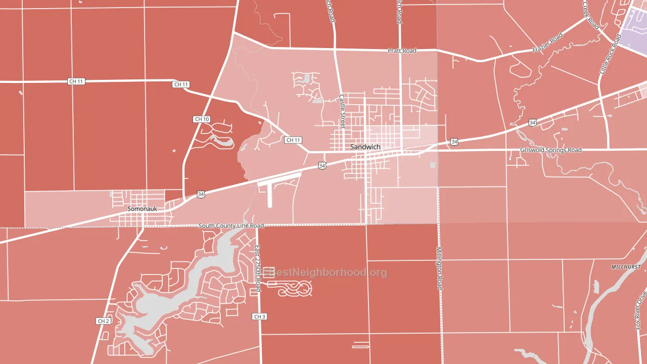Sandwich, IL block-group political-lean map