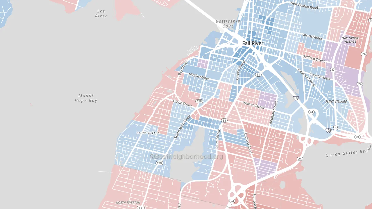 Sandy Beach, Fall River, MA block-group political-lean map