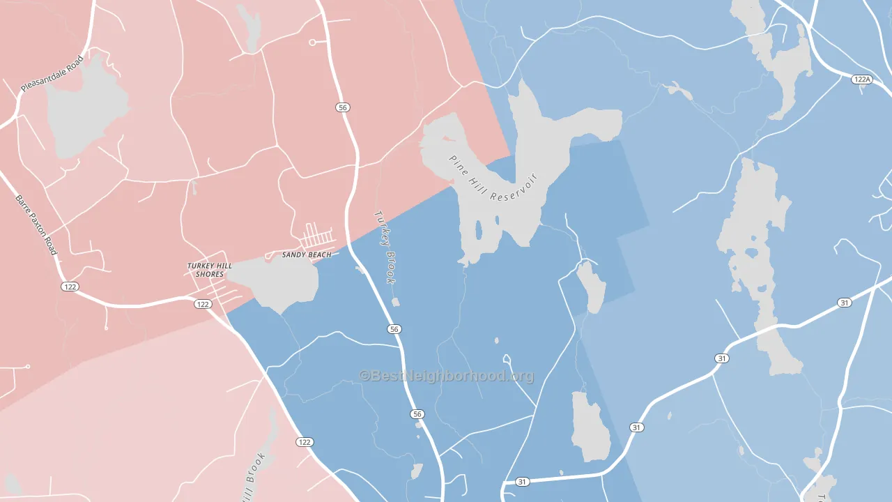 Sandy Beach, MA block-group political-lean map