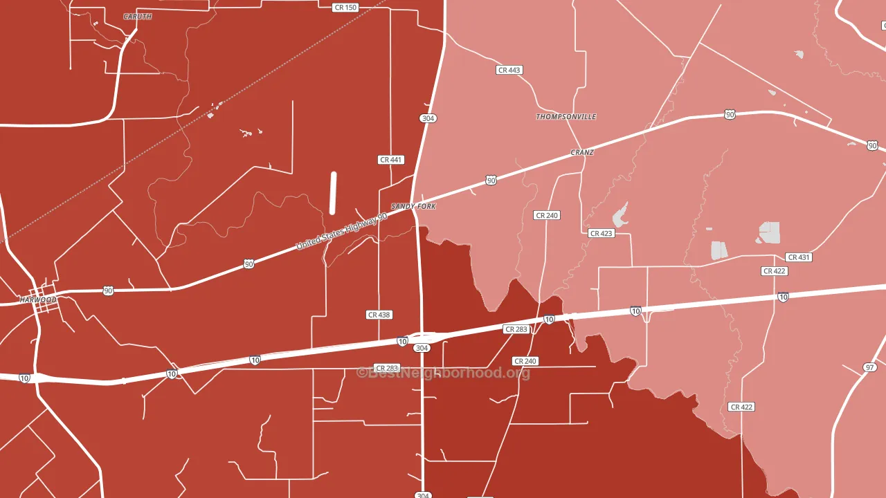 Sandy Fork, TX block-group political-lean map
