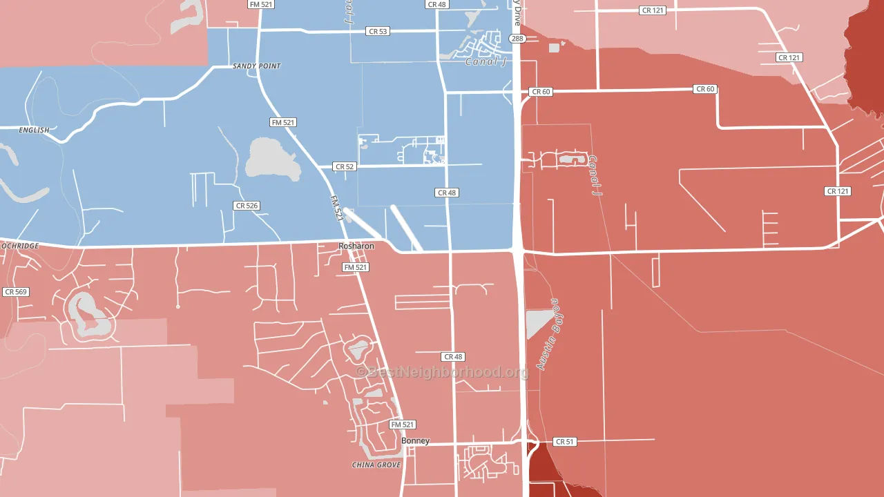 Sandy Point, TX block-group political-lean map