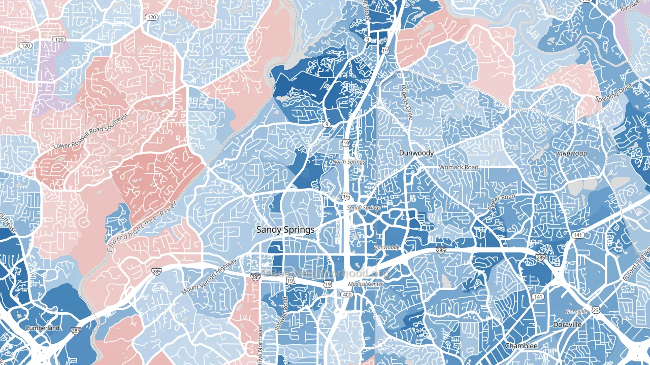 Sandy Springs, GA block-group political-lean map