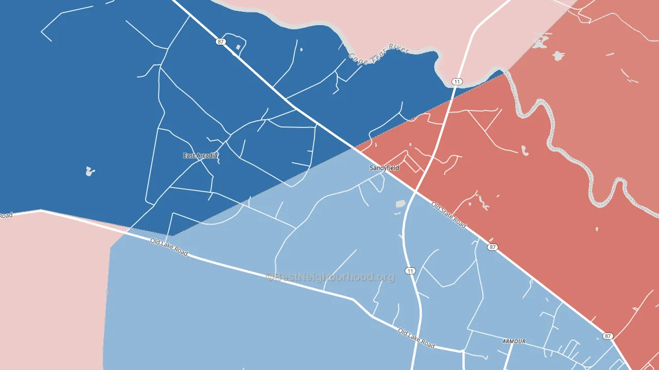 Sandyfield, NC block-group political-lean map