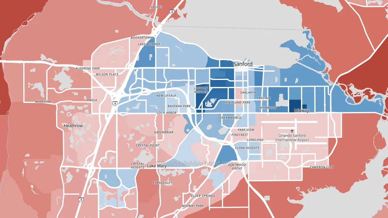 Sanford, FL block-group political-lean map