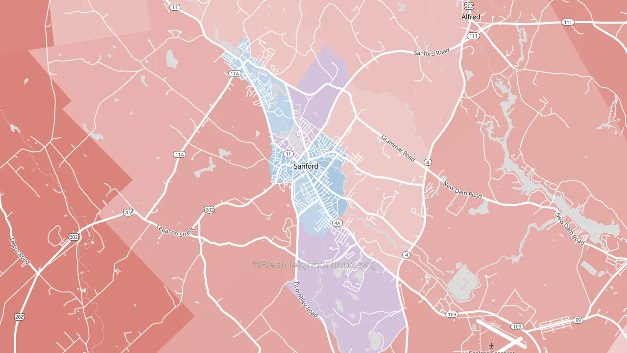 Sanford, ME block-group political-lean map