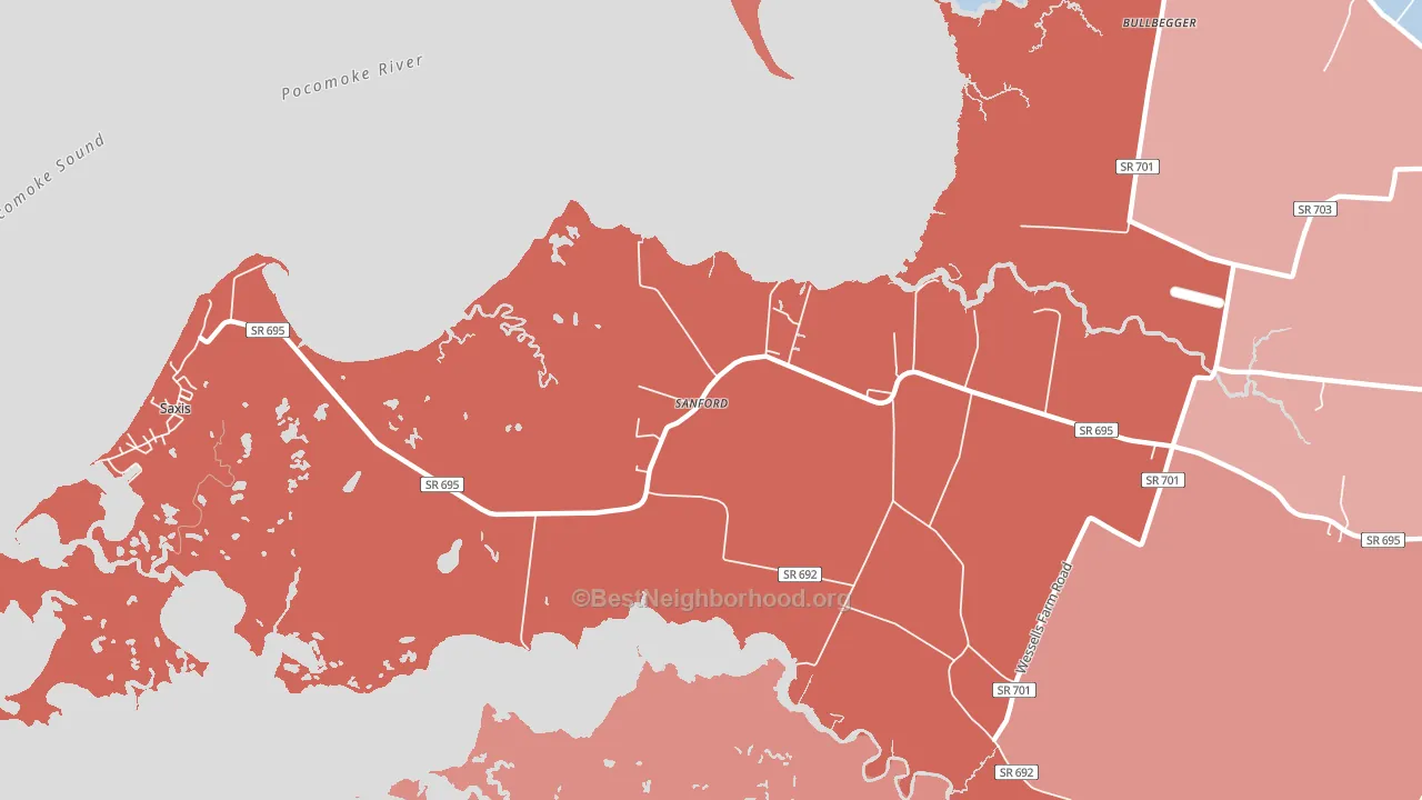 Sanford, VA block-group political-lean map