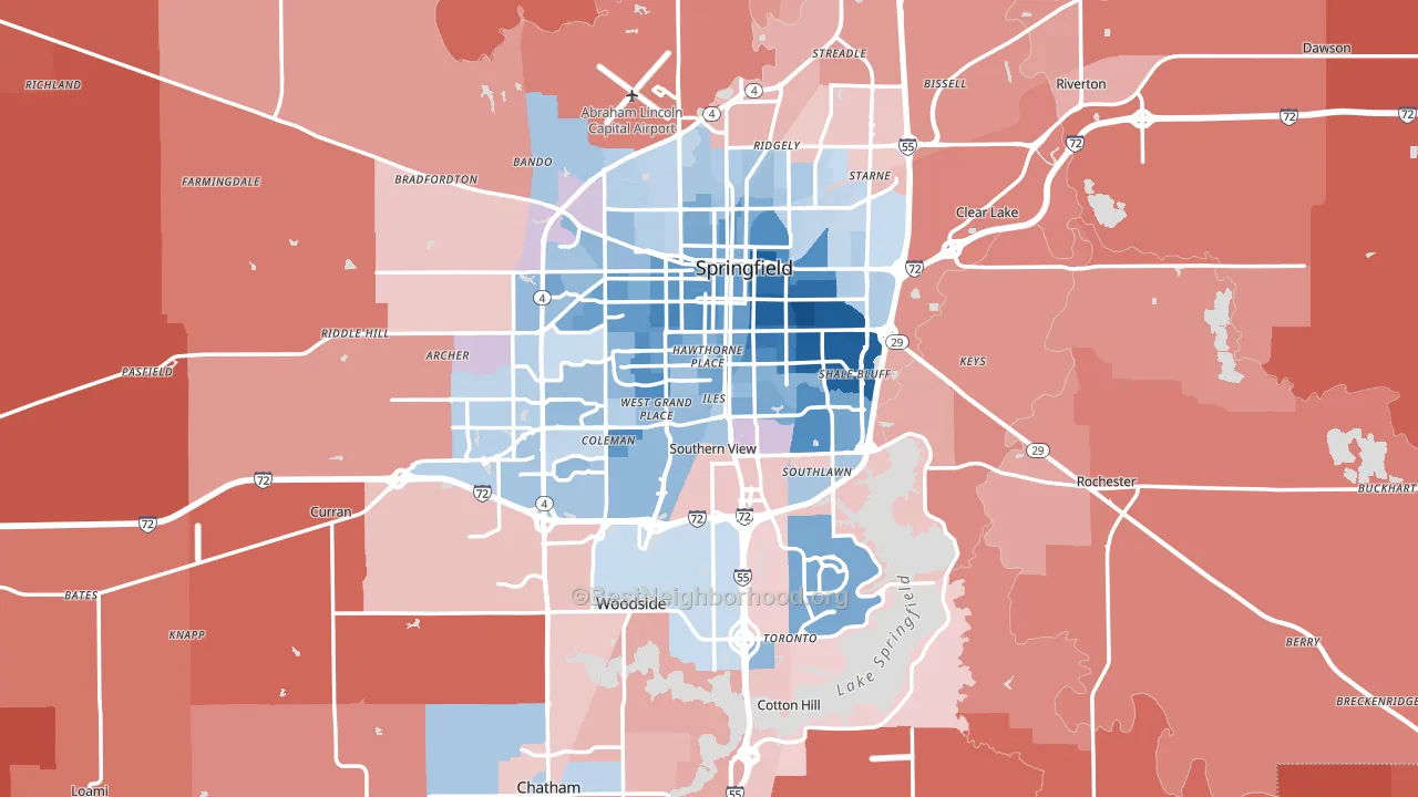 Sangamon County, IL block-group political-lean map