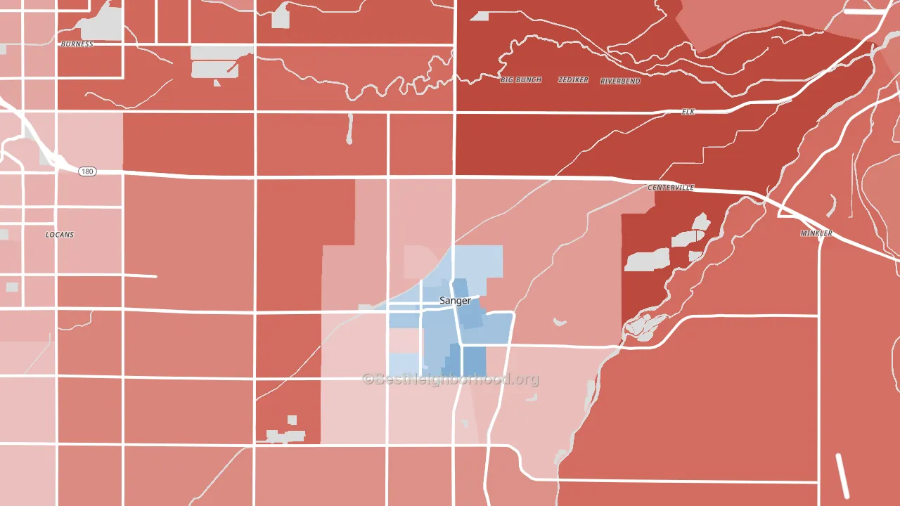 Sanger, CA block-group political-lean map