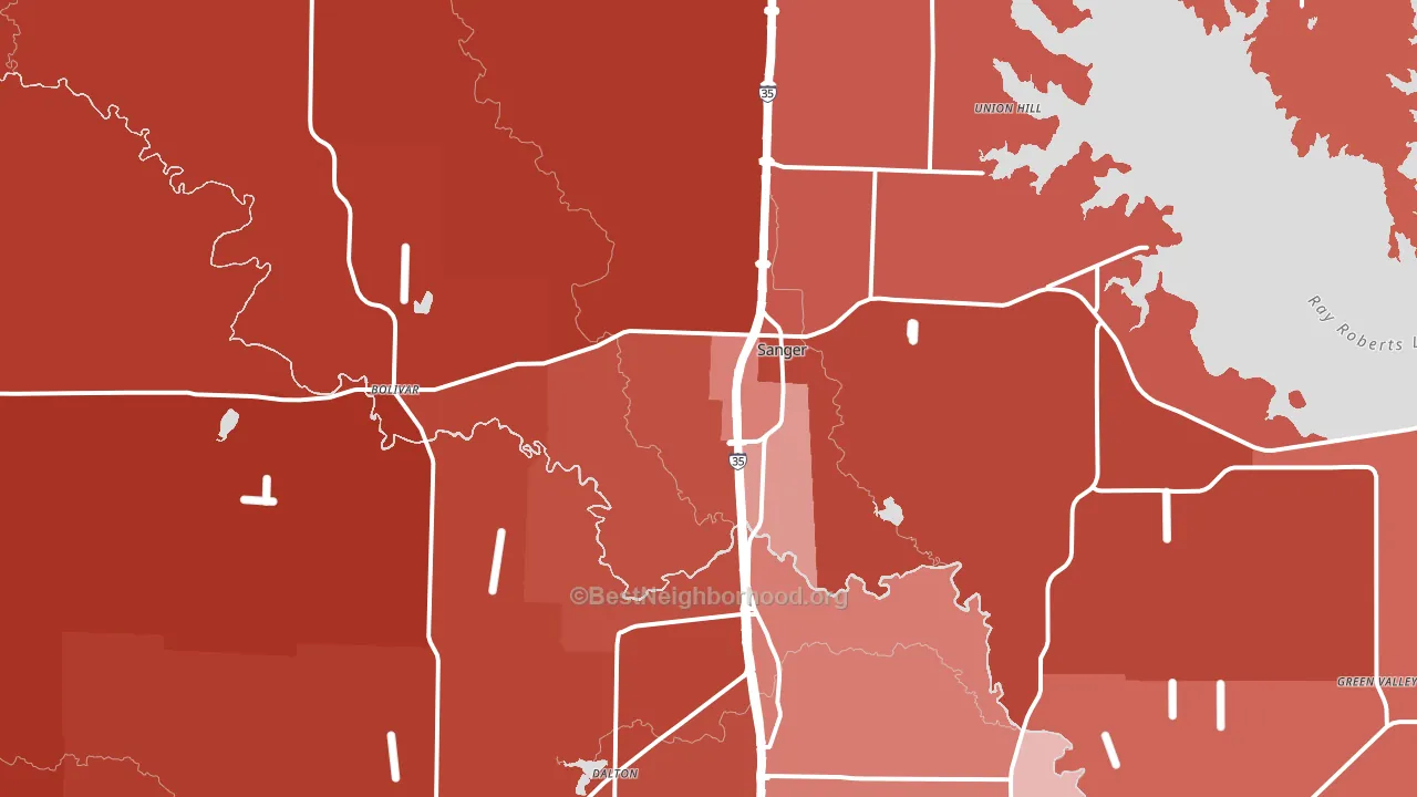 Sanger, TX block-group political-lean map