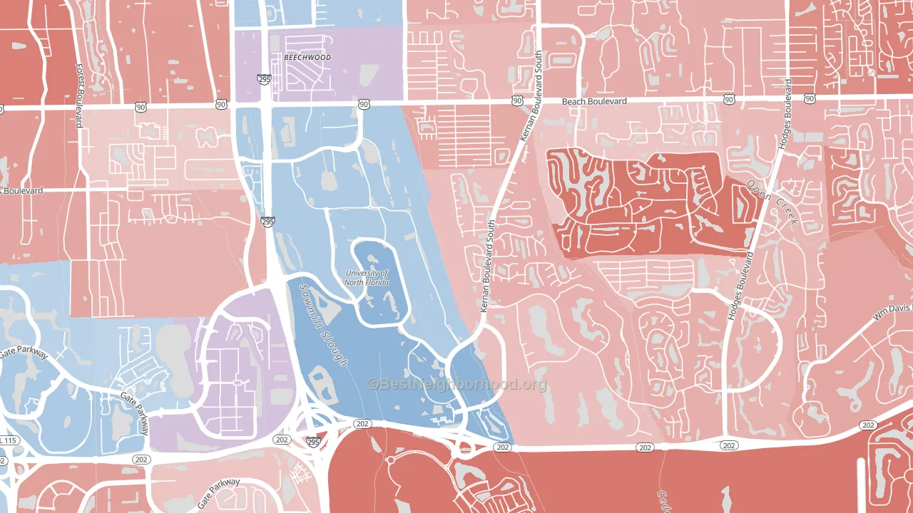 Sans Pareil, Jacksonville, FL block-group political-lean map