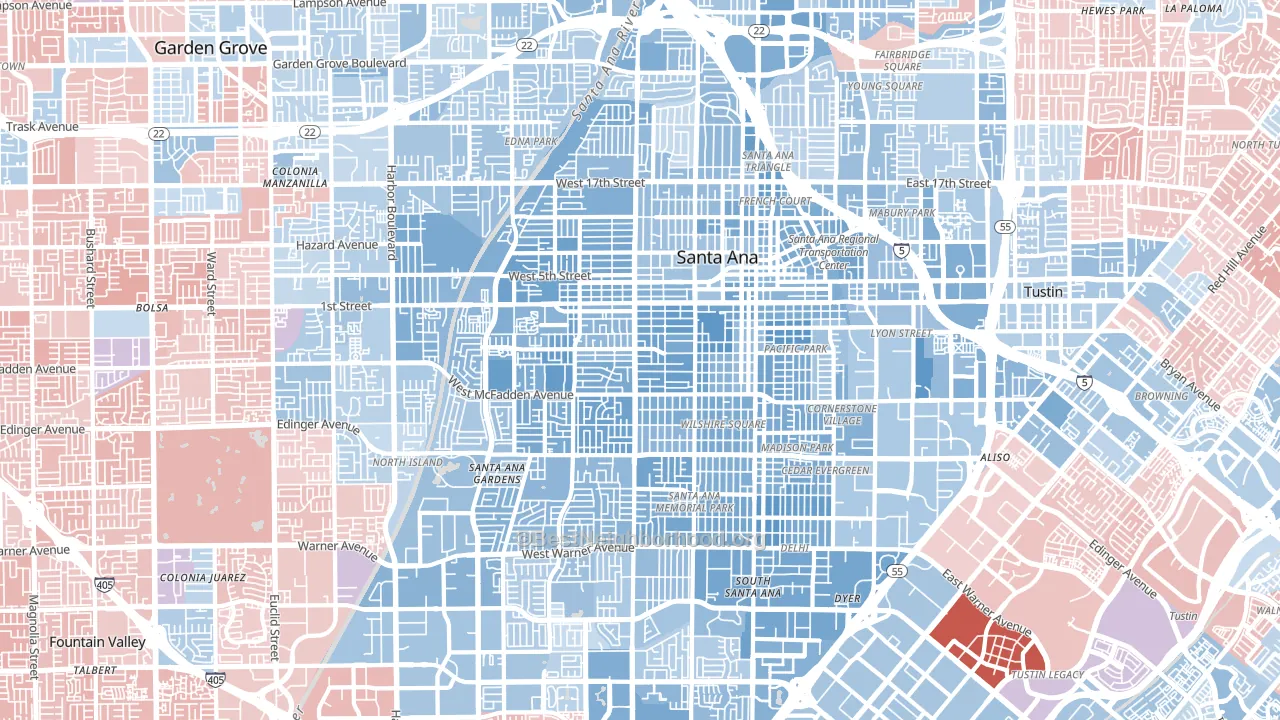 Santa Ana, CA block-group political-lean map