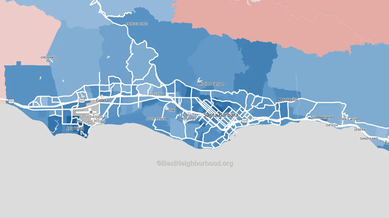 Santa Barbara, CA block-group political-lean map