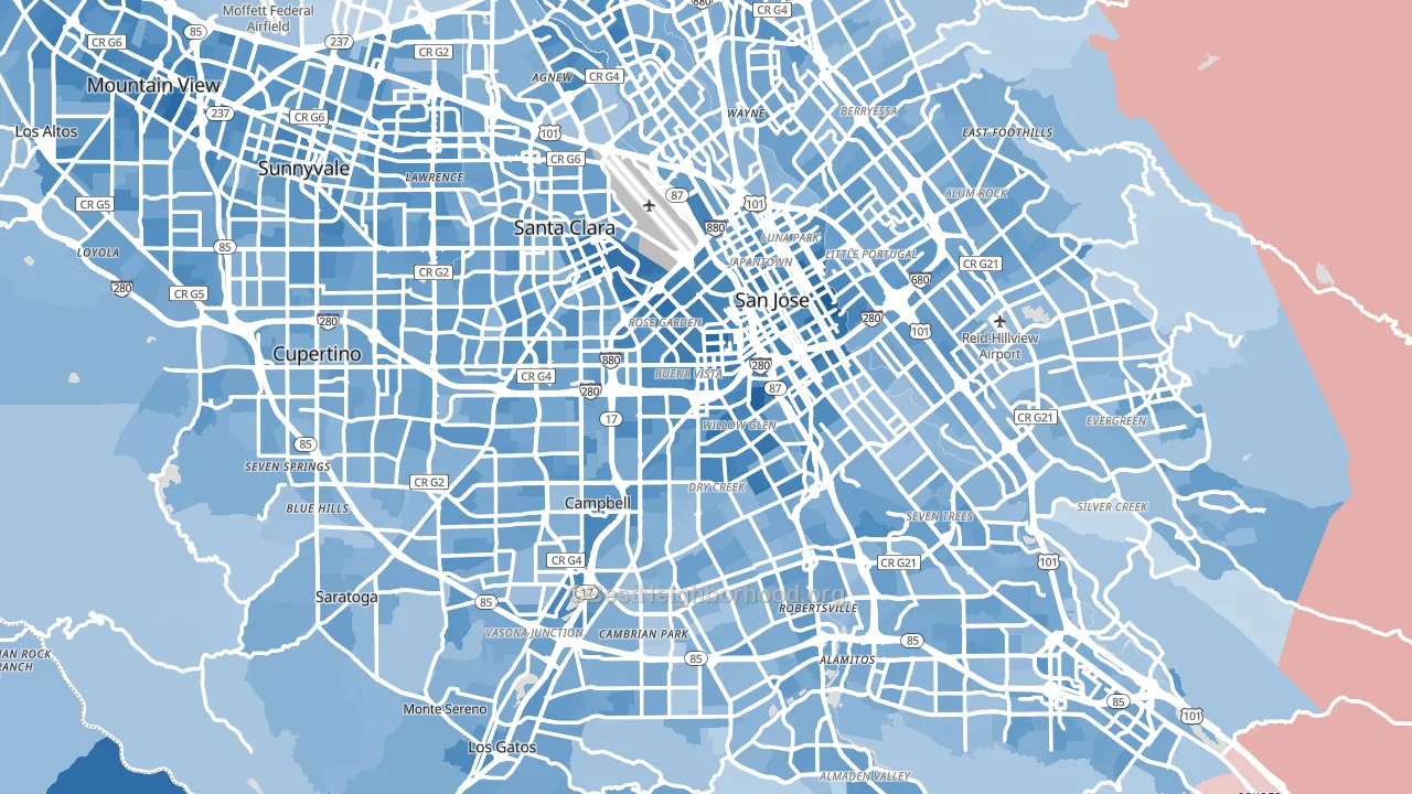 Santa Clara County, CA block-group political-lean map