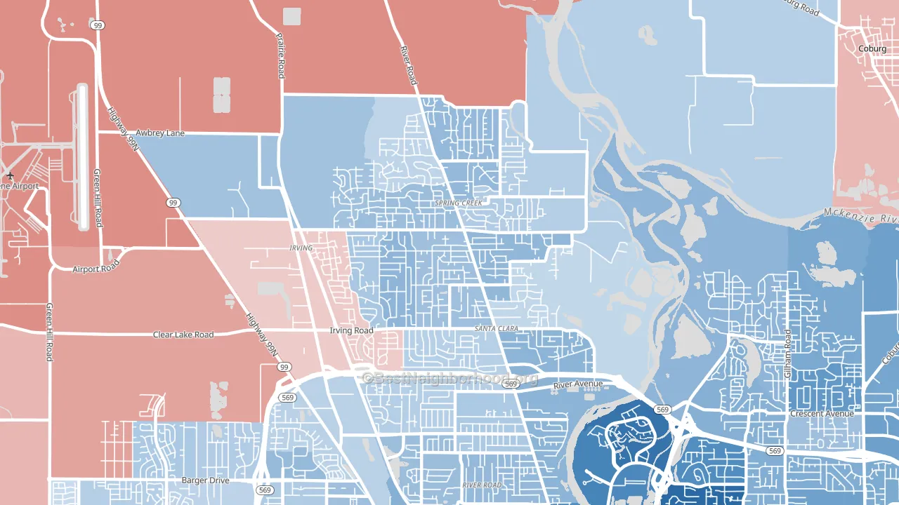 Santa Clara, Eugene, OR block-group political-lean map
