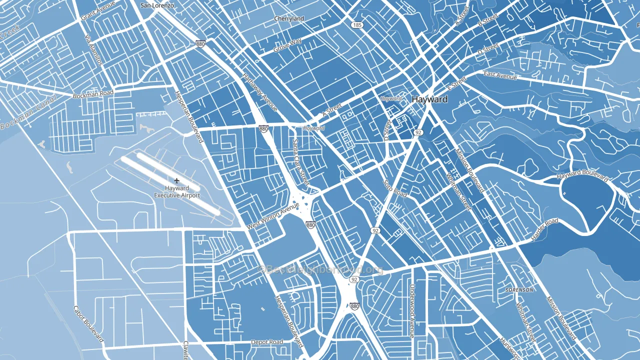 Santa Clara Street, Hayward, CA block-group political-lean map