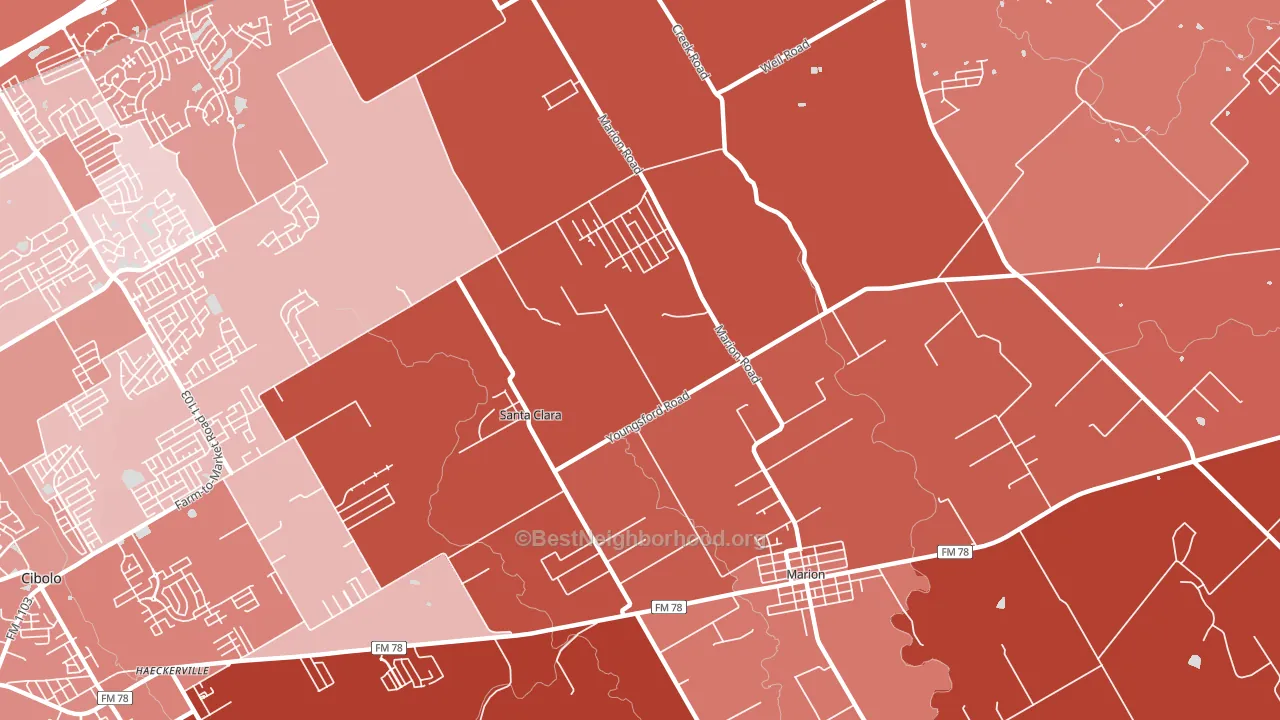 Santa Clara, TX block-group political-lean map
