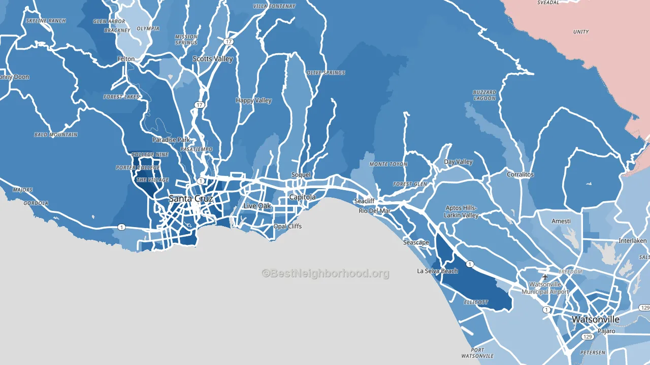 Santa Cruz County, CA block-group political-lean map
