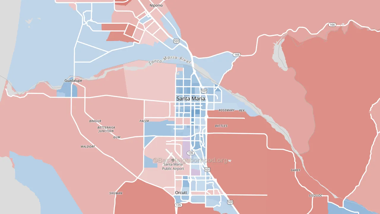 Santa Maria, CA block-group political-lean map