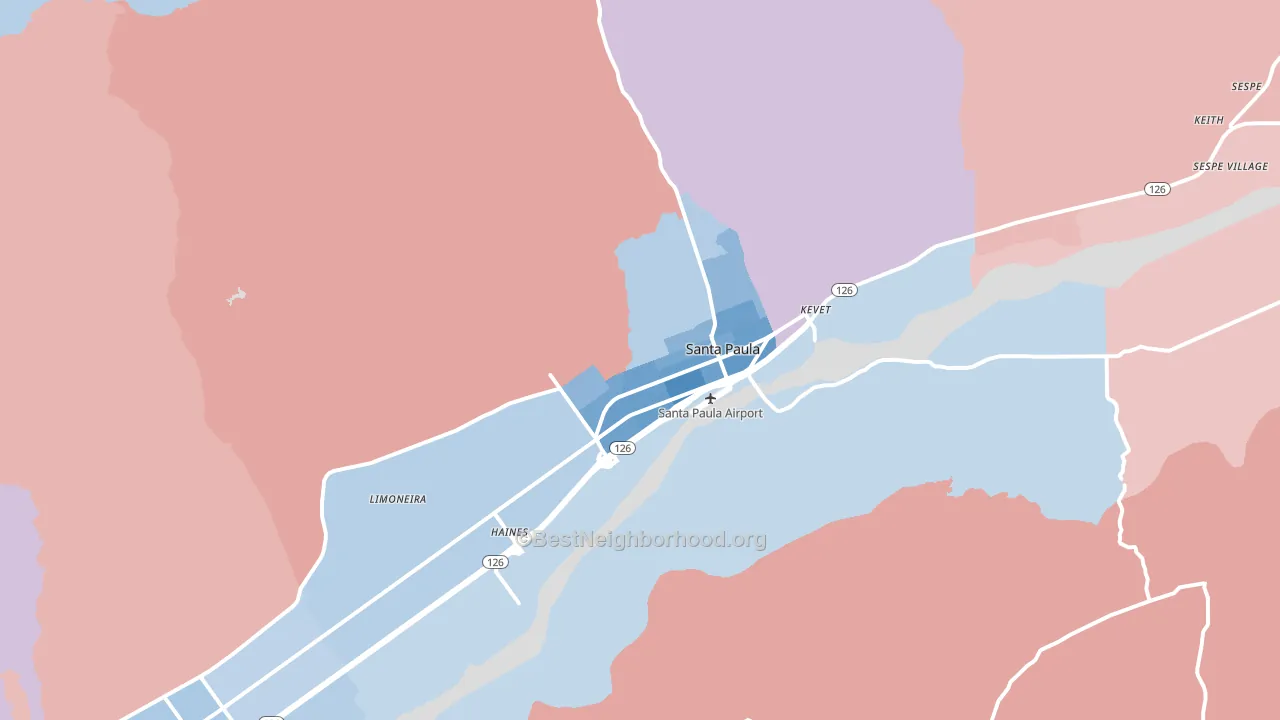 Santa Paula, CA block-group political-lean map