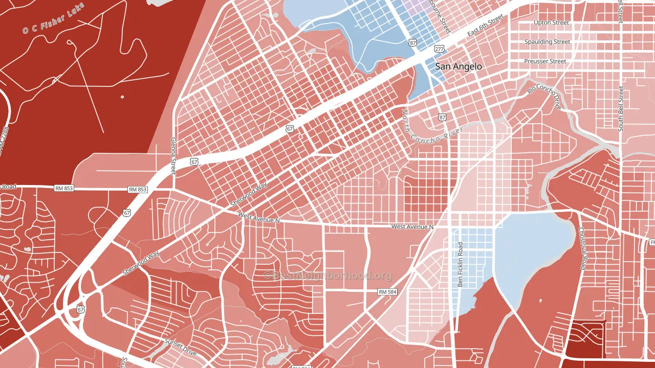 Santa Rita, San Angelo, TX block-group political-lean map