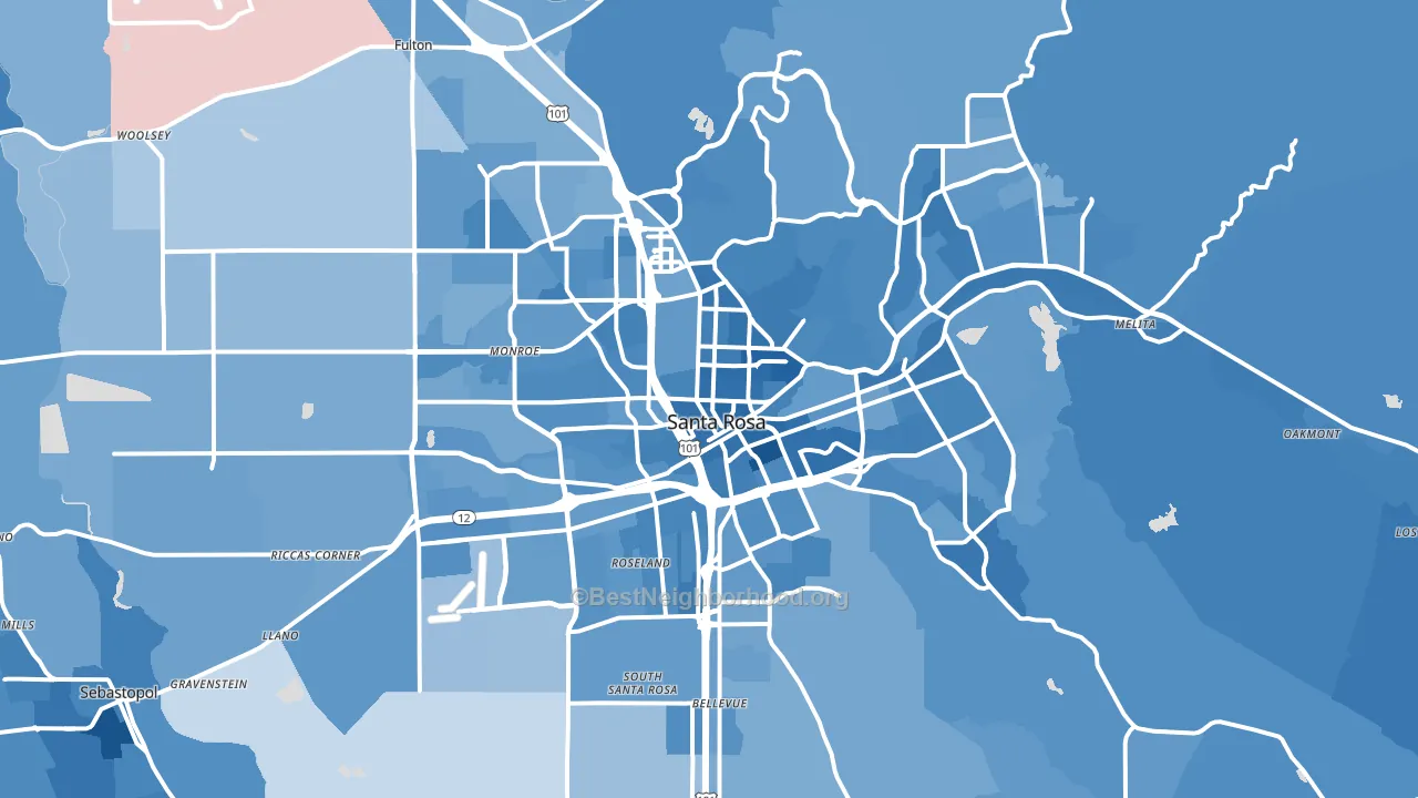 Santa Rosa, CA block-group political-lean map