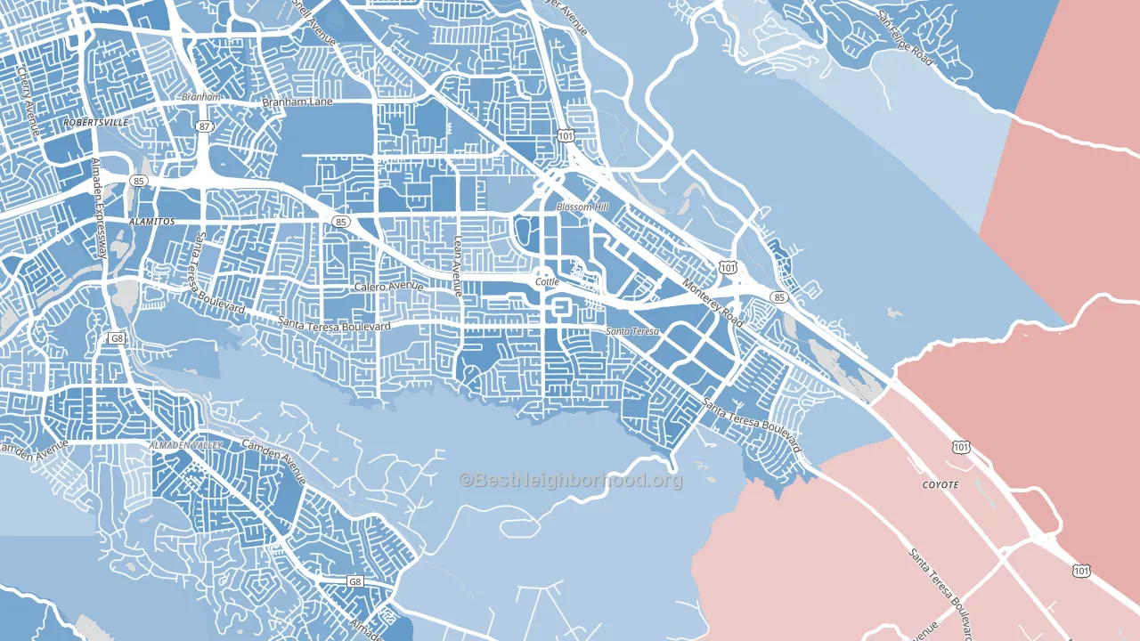 Santa Teresa, San Jose, CA block-group political-lean map