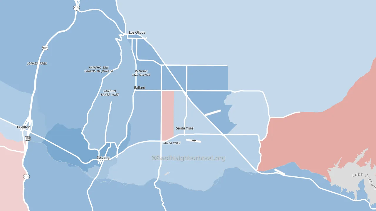 Santa Ynez, CA block-group political-lean map