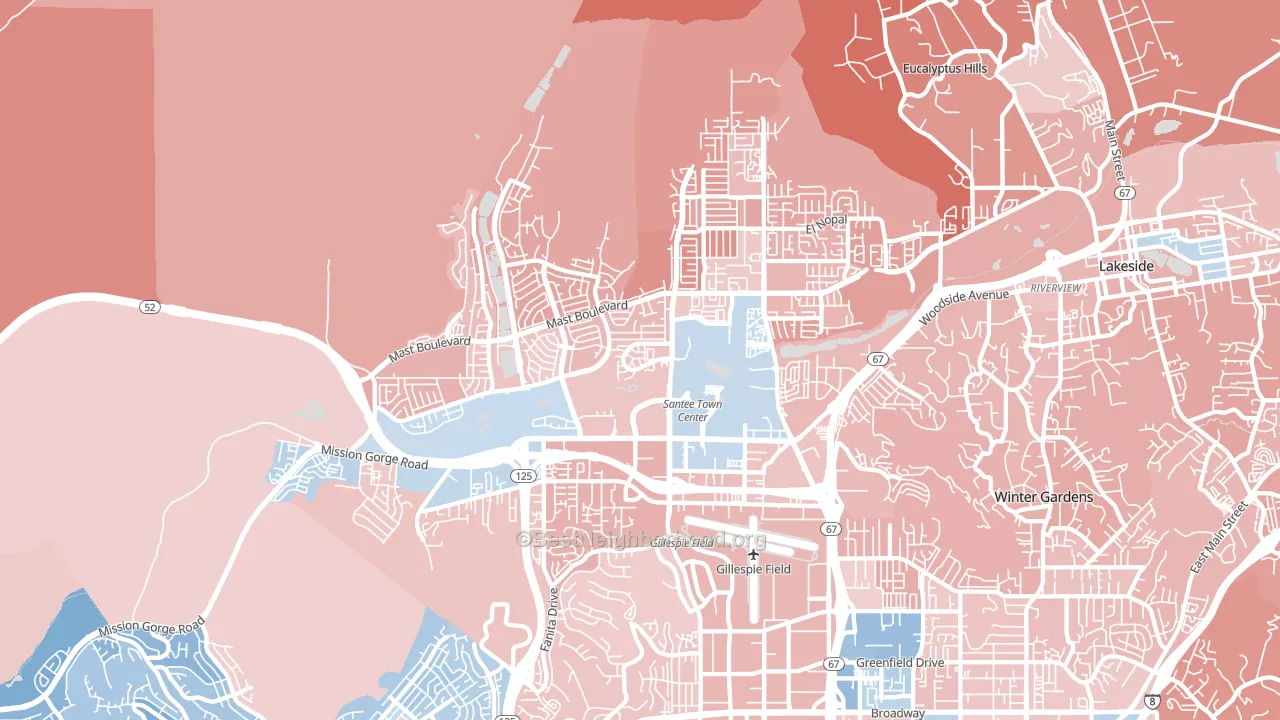 Santee, CA block-group political-lean map