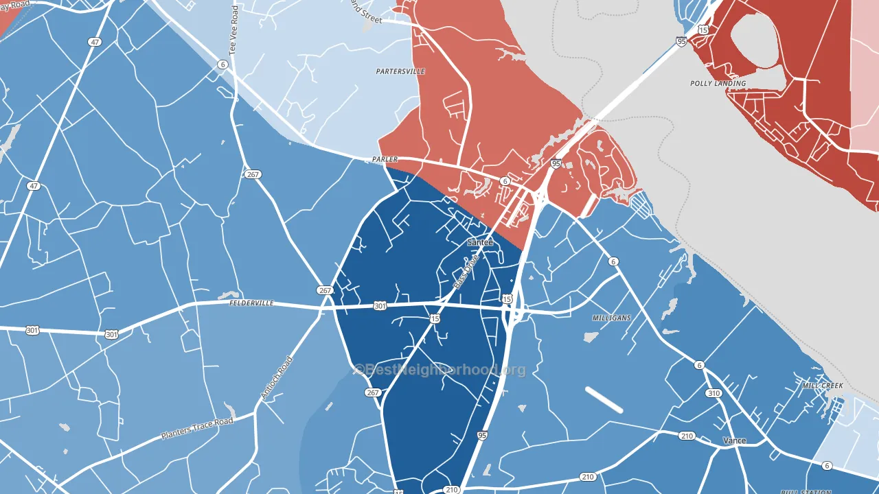 Santee, SC block-group political-lean map