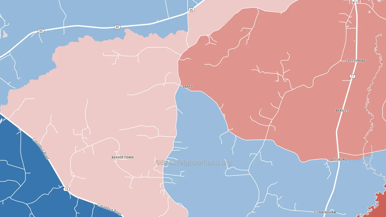 Sapps, AL block-group political-lean map