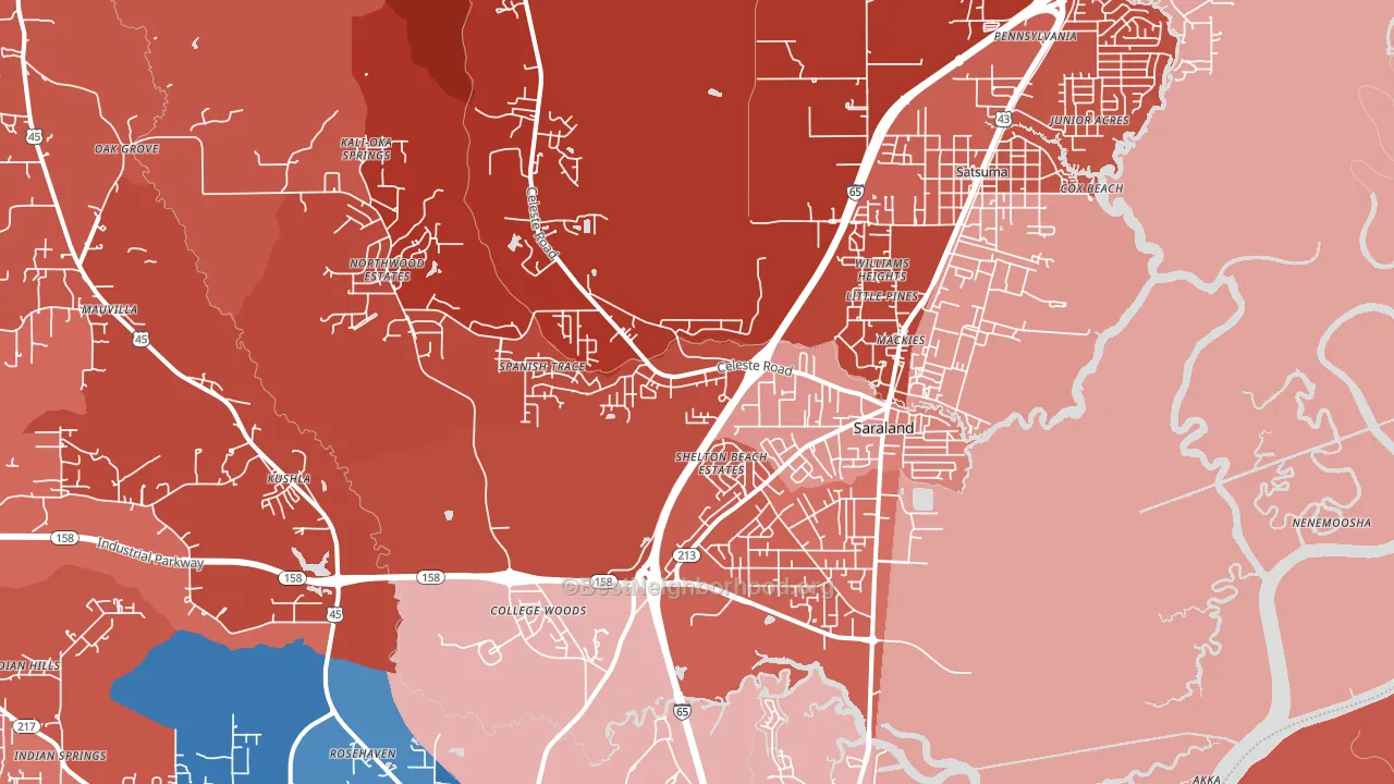 Saraland, AL block-group political-lean map