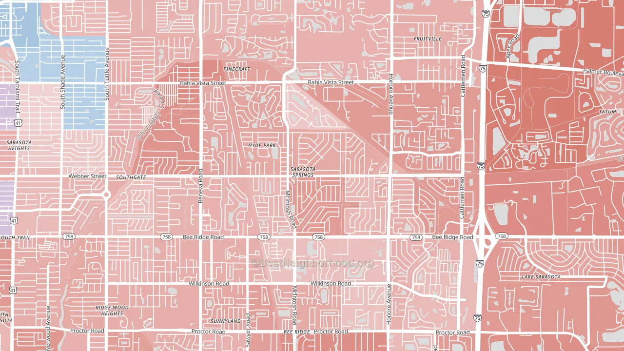 Sarasota Springs, FL block-group political-lean map
