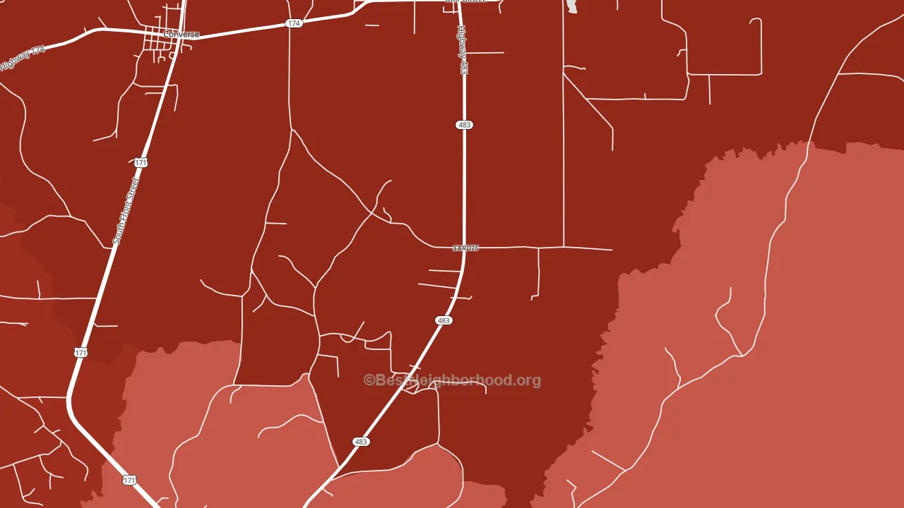 Sardis, LA block-group political-lean map