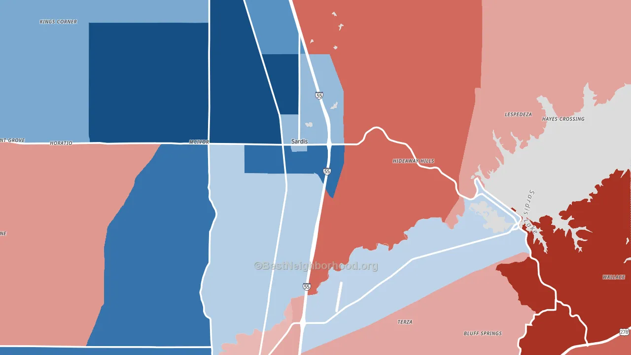 Sardis, MS block-group political-lean map
