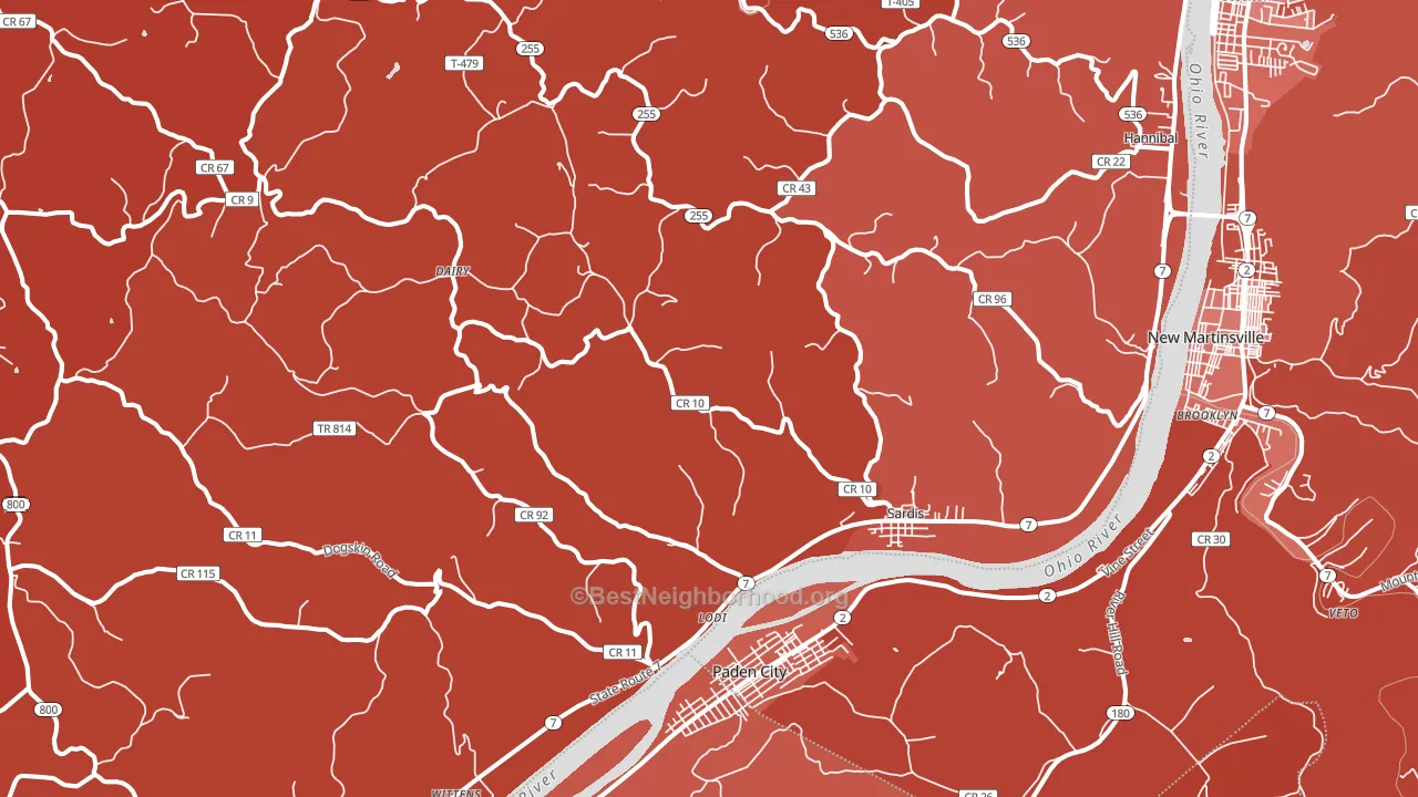 Sardis, OH block-group political-lean map