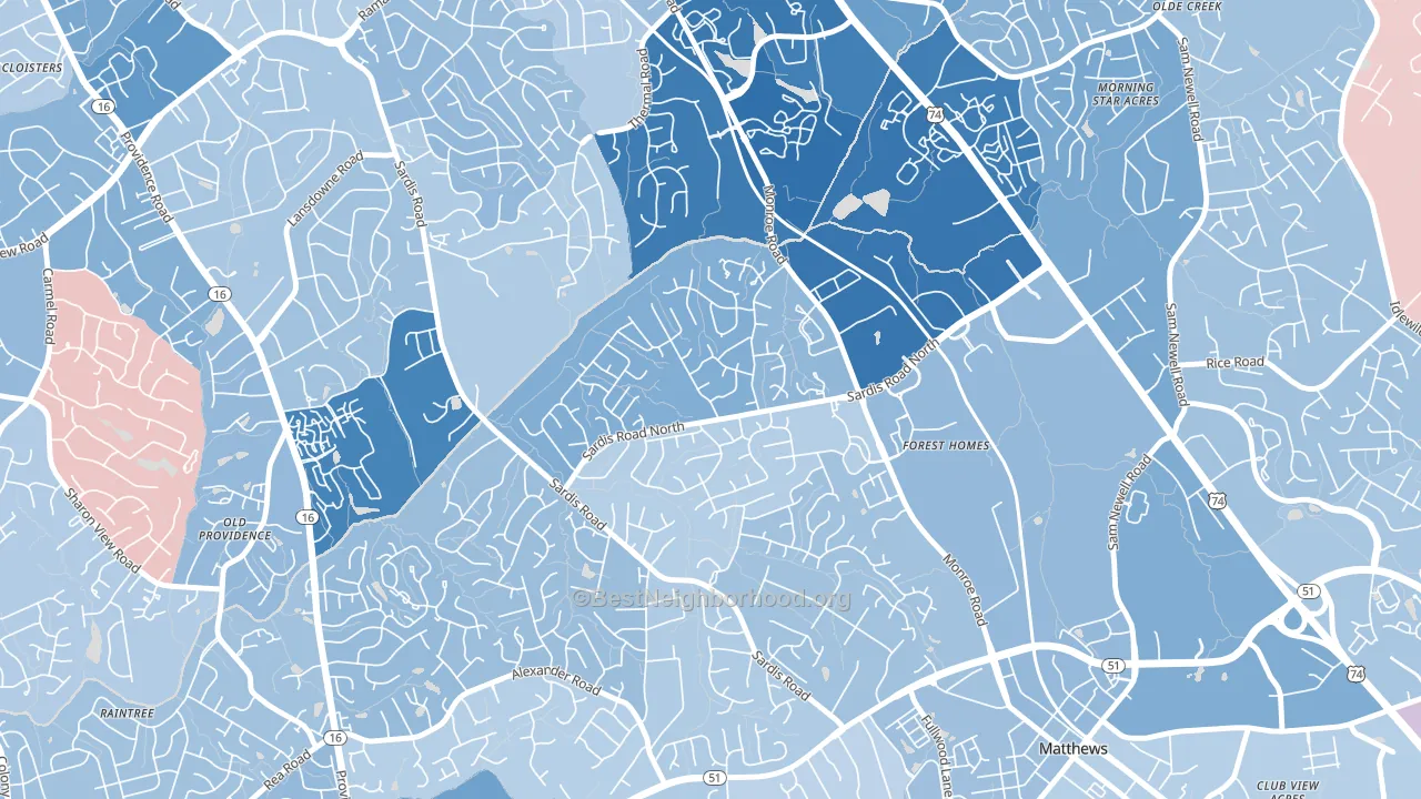 Sardis Woods, Charlotte, NC block-group political-lean map