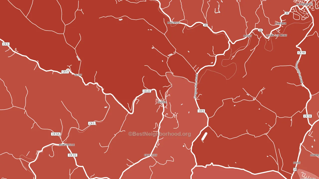 Sardis, WV block-group political-lean map