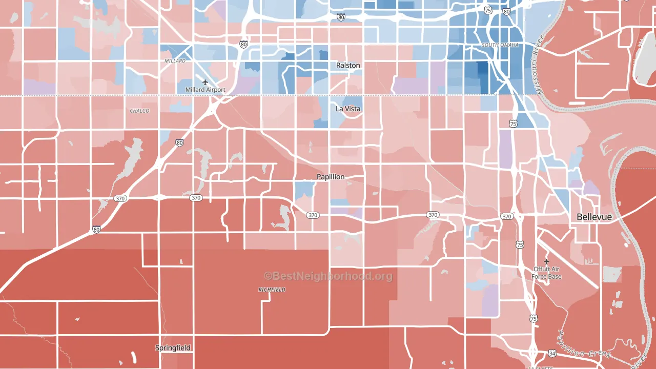 Sarpy County, NE block-group political-lean map