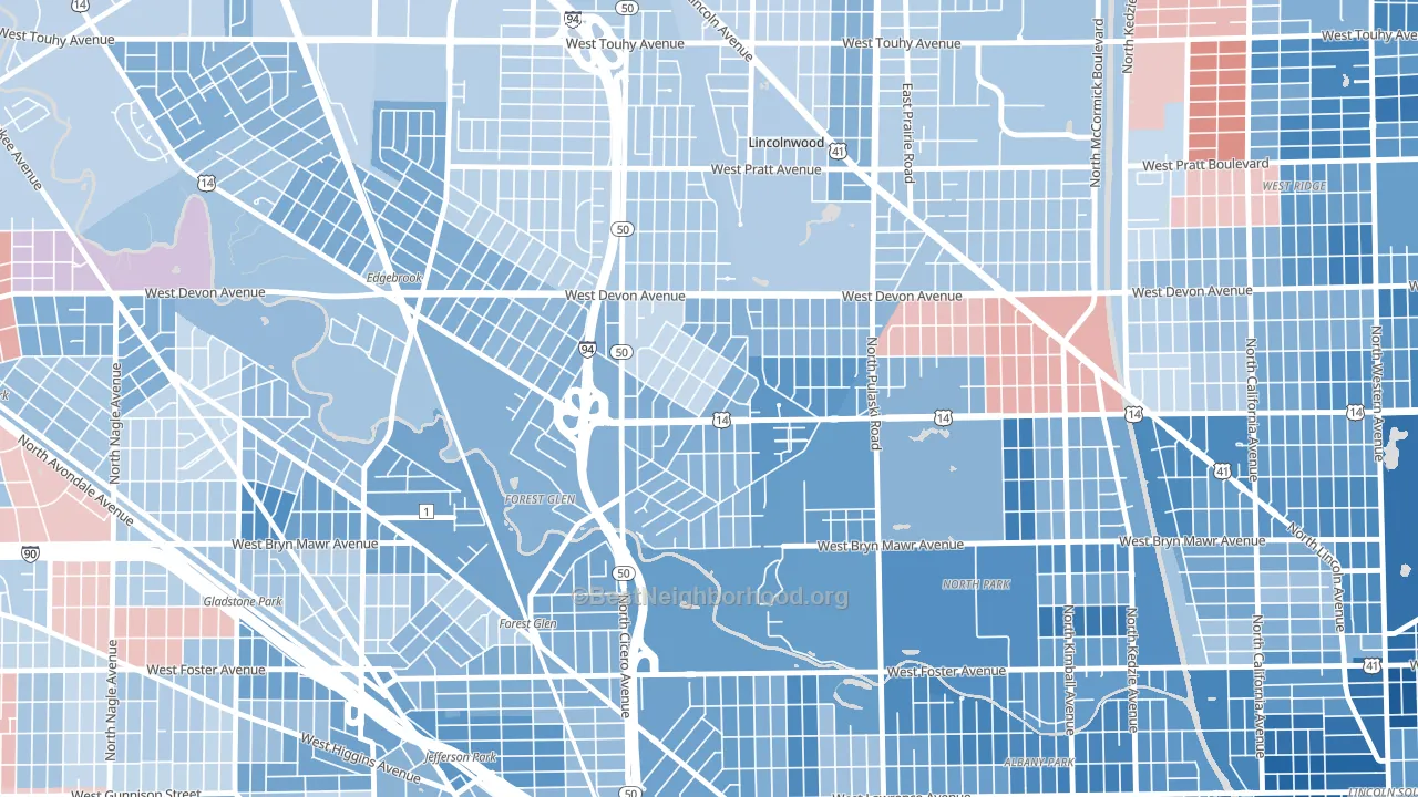 Sauganash, Chicago, IL block-group political-lean map