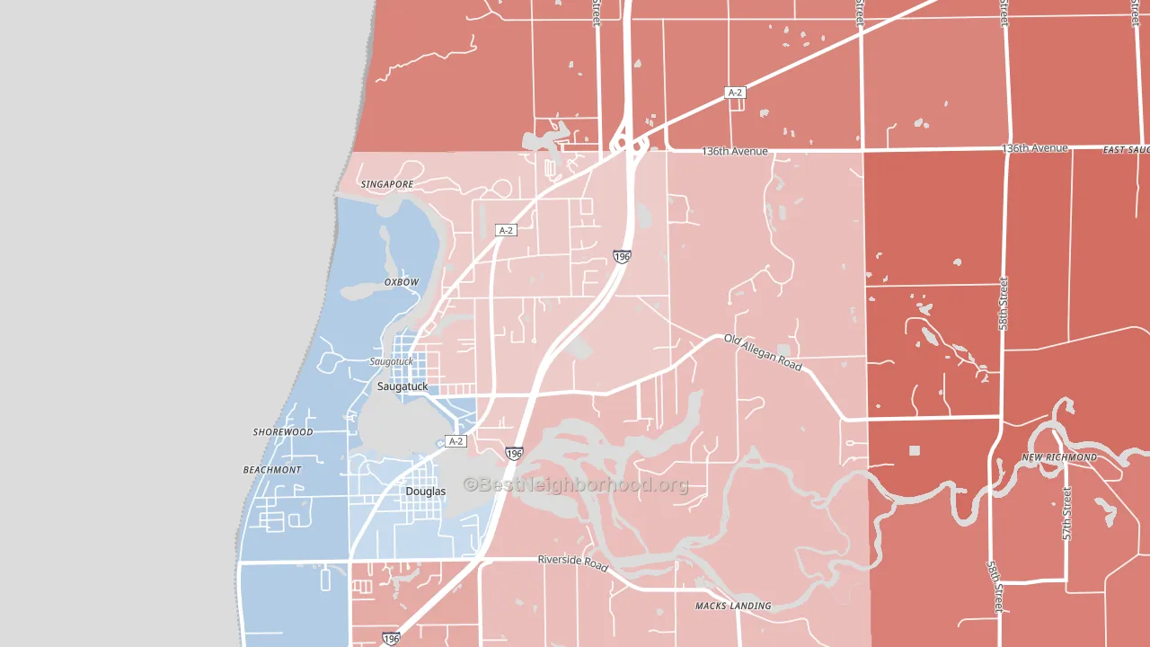 Saugatuck, MI block-group political-lean map